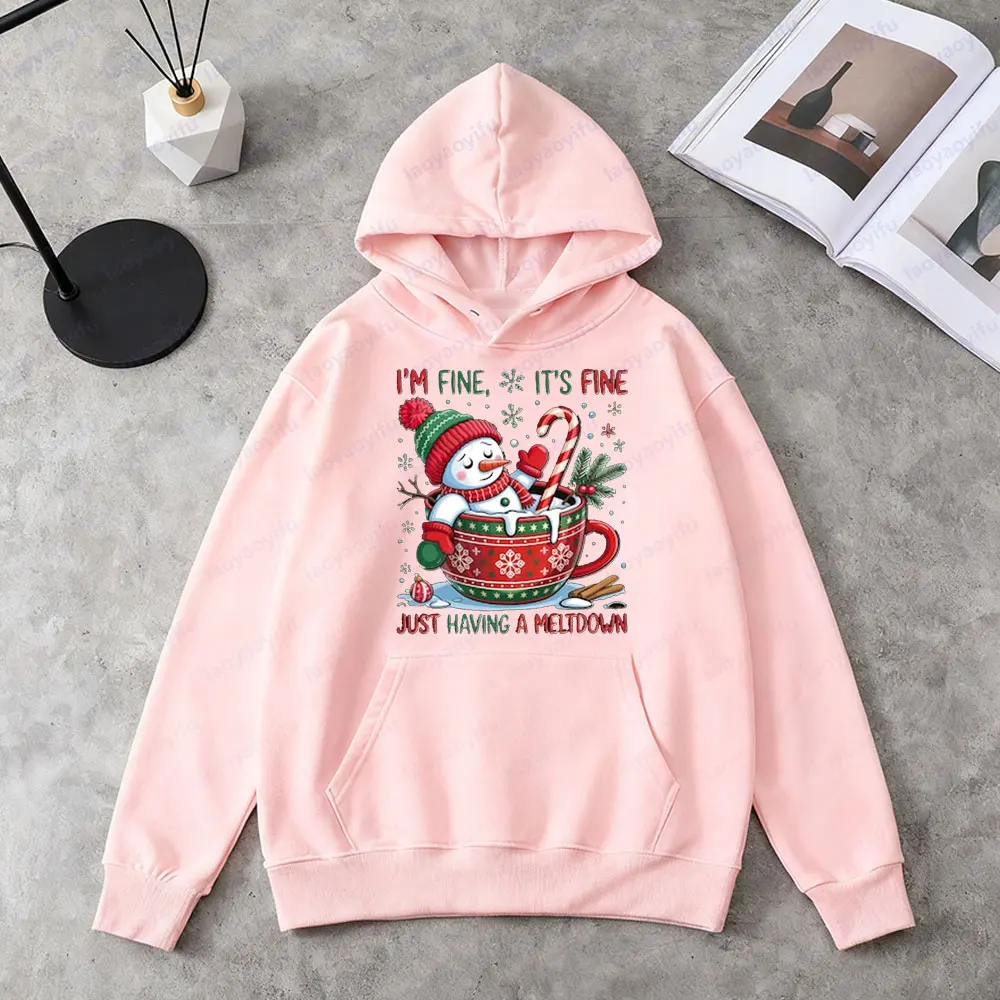 

Funny Snowman Meltdown Sweatshirt Winter Hot Cocoa Christmas Hoodies Women Daily Life Fashion Clothing Christmas Cute Hoodie