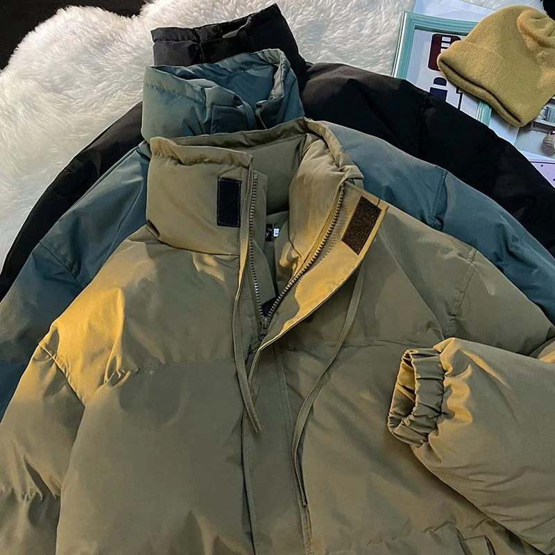 

Men's Winter Thiened Warm Cotton Jaet American Retro Loose down Cotton Coat Stand Collar Bread Youth Casual Faion