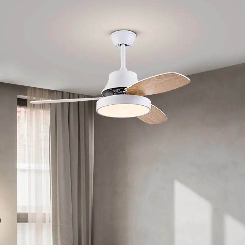 

Modern Simple Style Ceiling Fan with Three Wooden Blades, Timer Switch, Silent 6-Speed Inverter Motor, and Remote Control