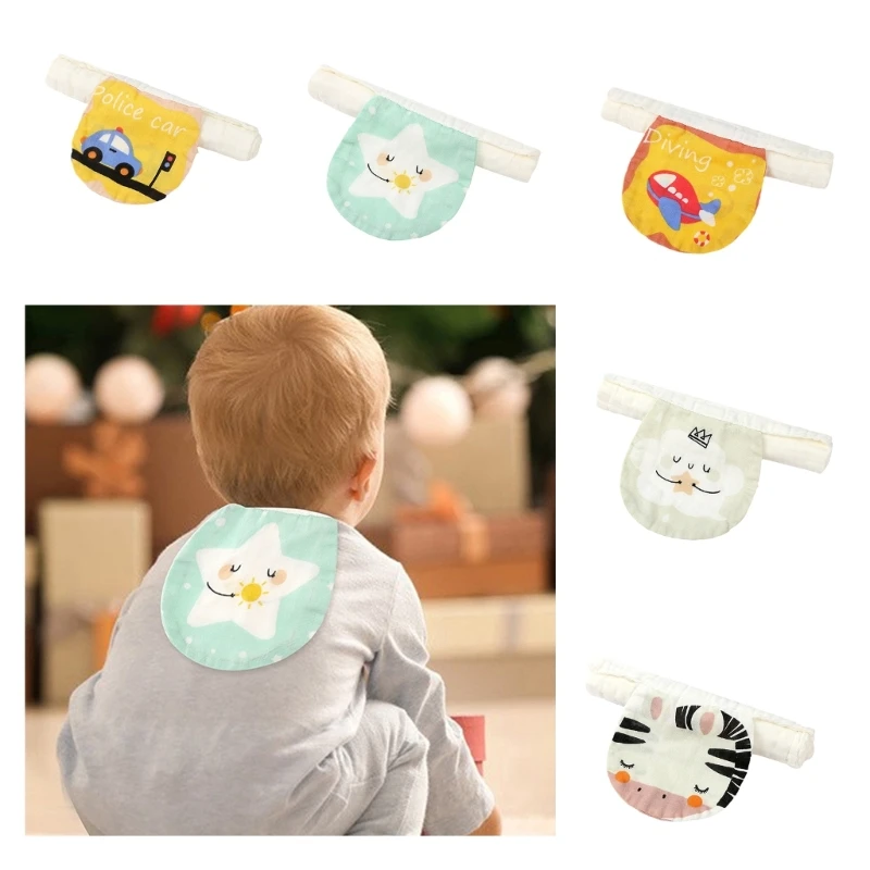 Cartoon Print Back Sweat Absorbent Towel High Absorbent Back Towel Crepe-Cotton Back Cloths for Baby Unisex Sweat Towel