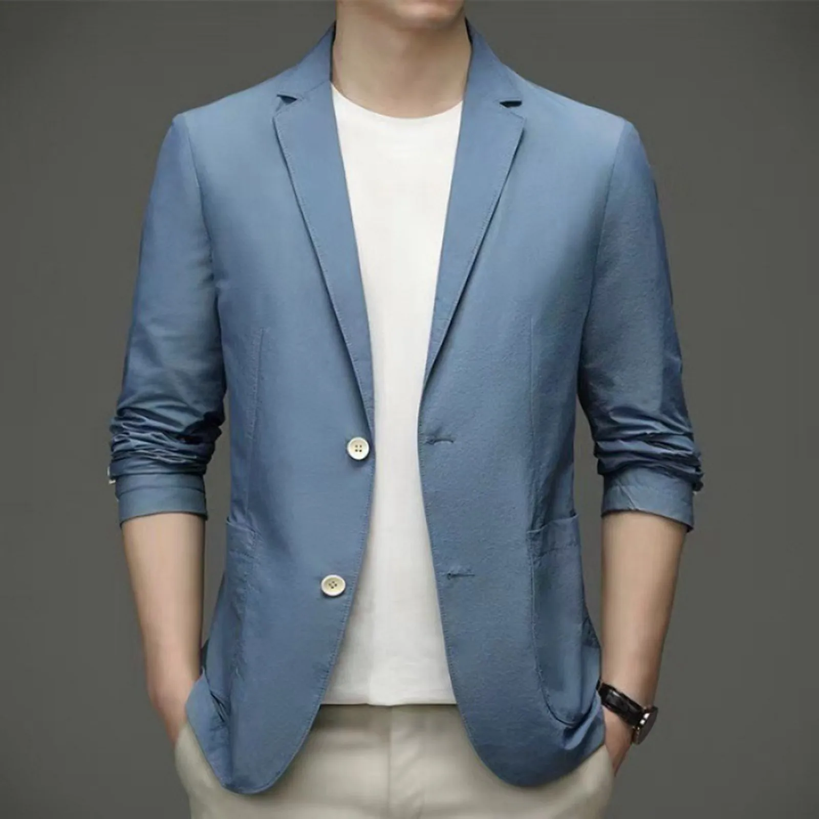 

Autumn Thin Men‘s Blazer Sun Protection Clothing 2024 New Ice Silk Lightweight Suit Jacket Male Solid Casual Male Suit Coat