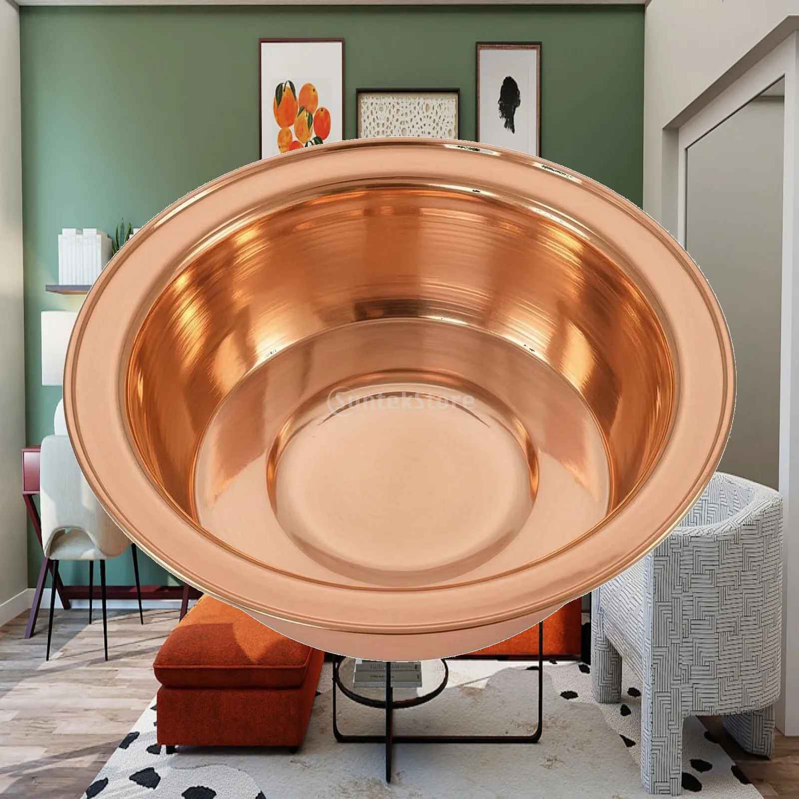Copper Basin with Rolled Rim Sturdy Copper Foot Basin Pedicure Bowl Non-Foldable Vessel Multi-Functional for Home Bathroom