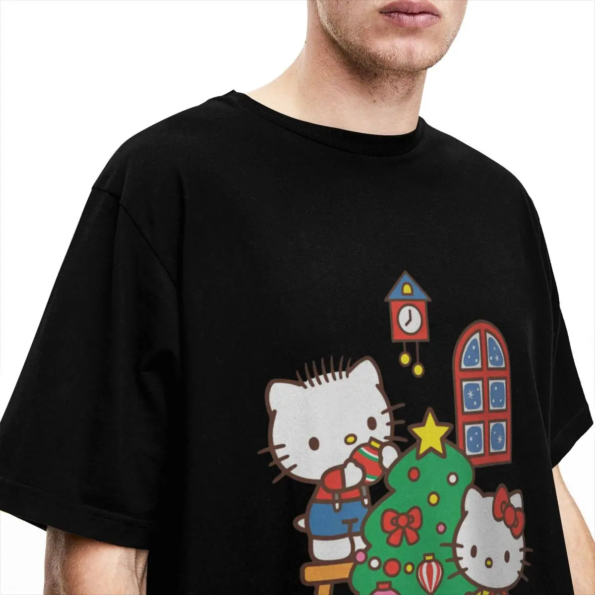 Christmas Hello Kitty Cartoon T-Shirt Novelty T-Shirts Short Sleeves Y2K Basic Tshirt Summer Cotton O Neck Oversize Tees