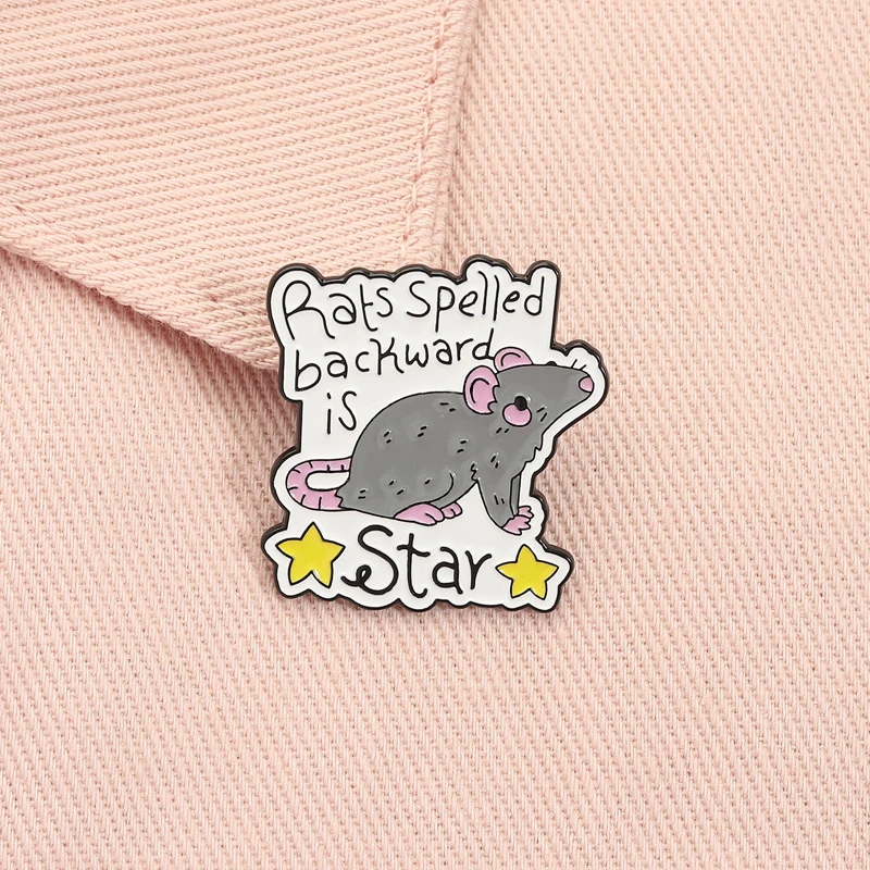 Rats Spelled Backward is Star Enamel Pin Funny Wordplay Rat Pun Cute Animal Brooch Lapel Badge Fashion Jewelry Gift for Friends