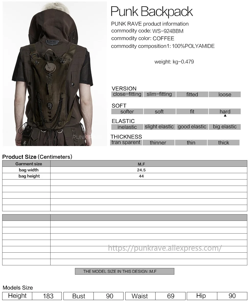 PUNK RAVE Men's Punk Nylon Oxford Outdoor Daily Use Backpack Retro Vibe Hardcore Texture Cosplay Accessories 2 Colors view 6