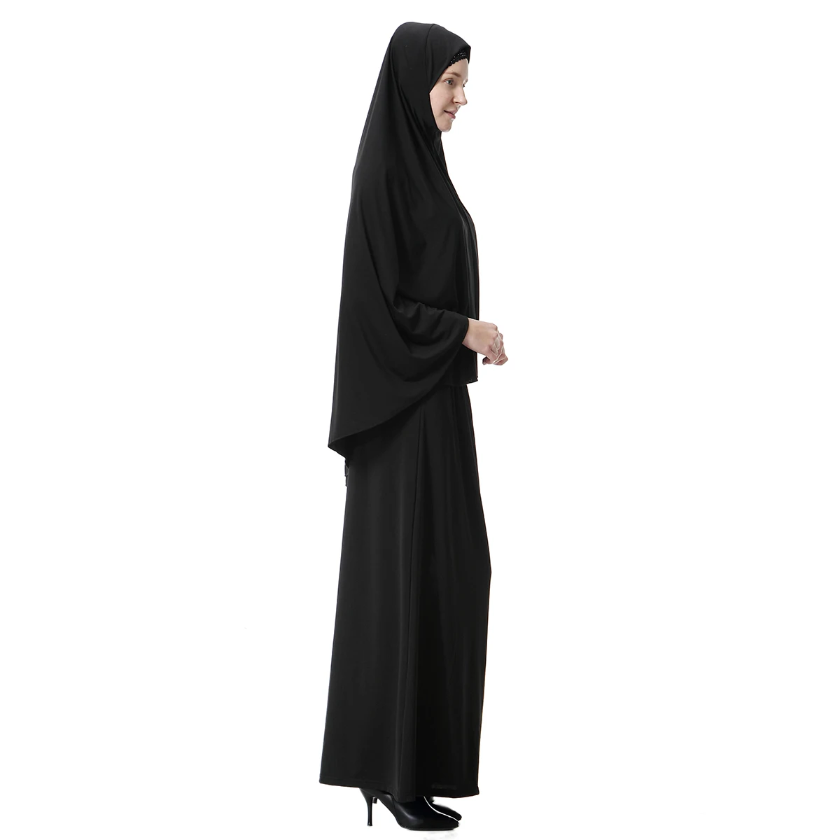 Muslim Women 2 PCS Solid Color Long Hijab Abaya Ankle Length Arab Lady Modest Tube Skirts Prayer Ramadan Eid Clothes