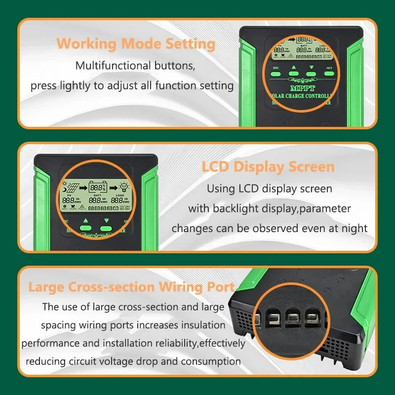 MPPT Solar Charge Controller 30A 40A 50A 60A Solar Controller with WiFi LCD Display 12V 24V 36V 48V Auto Solar Panel Regulator