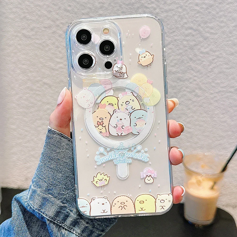 Cute Cartoon Sumikkogurashi Magsafe Magnetic Phone Case for iPhone 16 15 14 13 12 11 8 7 Plus Pro Max X XR XSMax Soft Clear Tpu