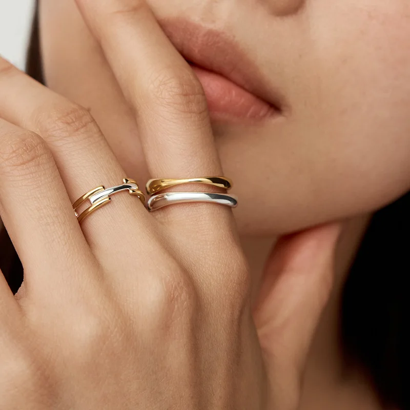 Withered S925 Sterling Silver Two Tone Personalized Versatile Cross Fashion Light Luxury Ring  Elegant Party Jewelry Rings Women