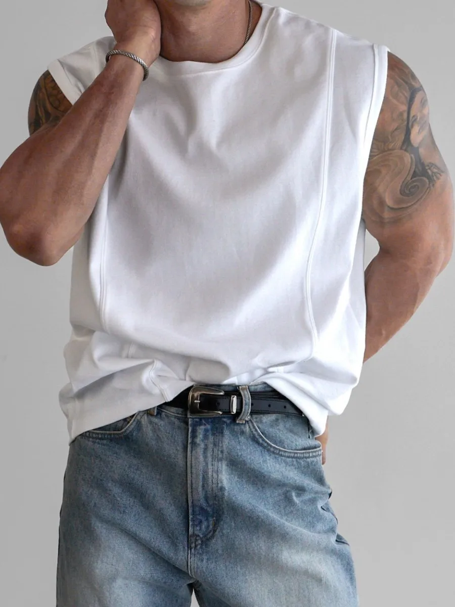 

Men's Casual Cotton Sporty Sleeveless Vest Breathable Sweat-wicking Loose Fit Training Wear American Style Heavyweight Fitness