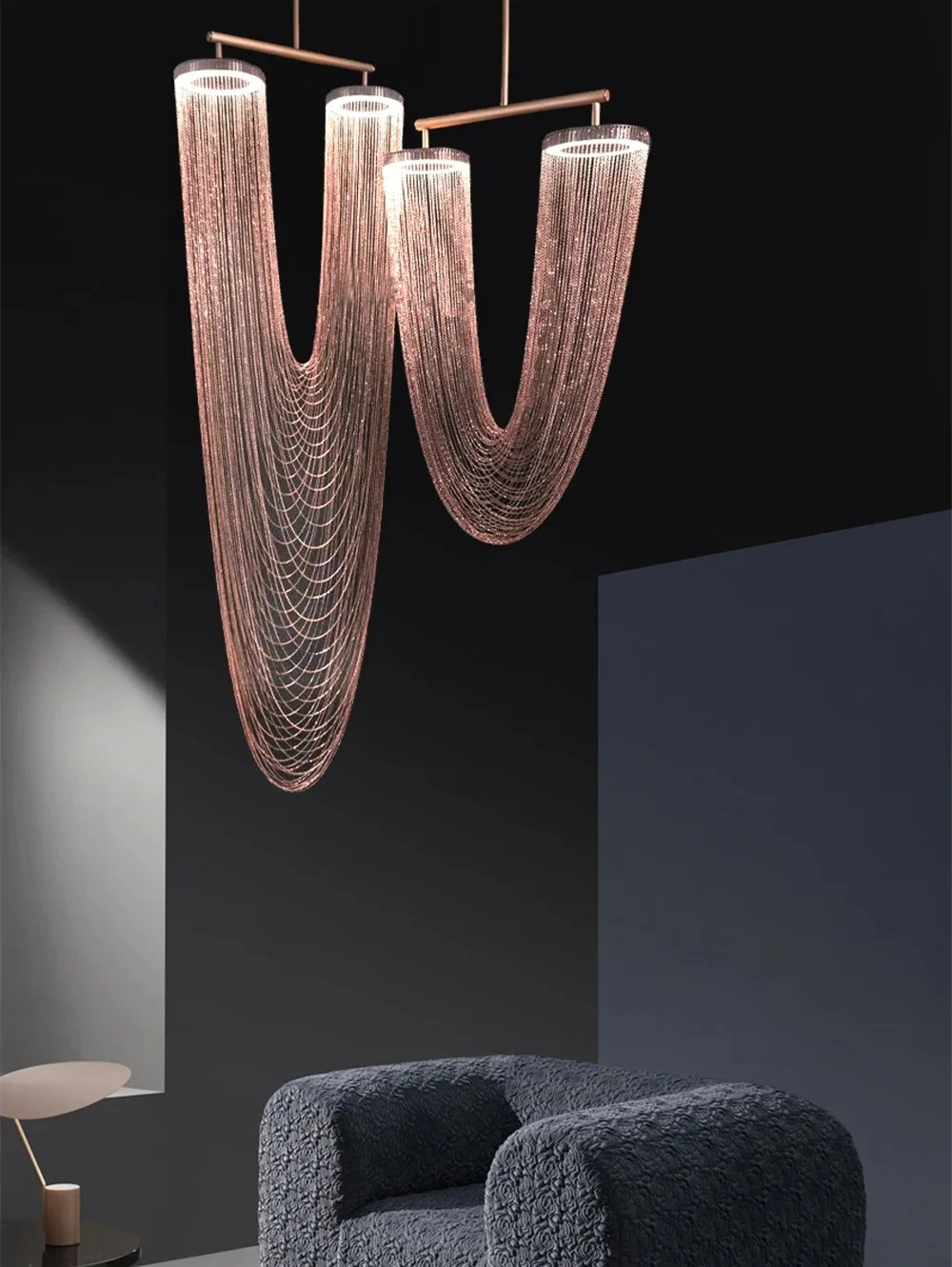 

Nordic U-shaped Tassel Hanging Lamps Modern Chandeliers for High Ceiling Living Room Lustre Stair Loft Pendant Lighting Fixtures