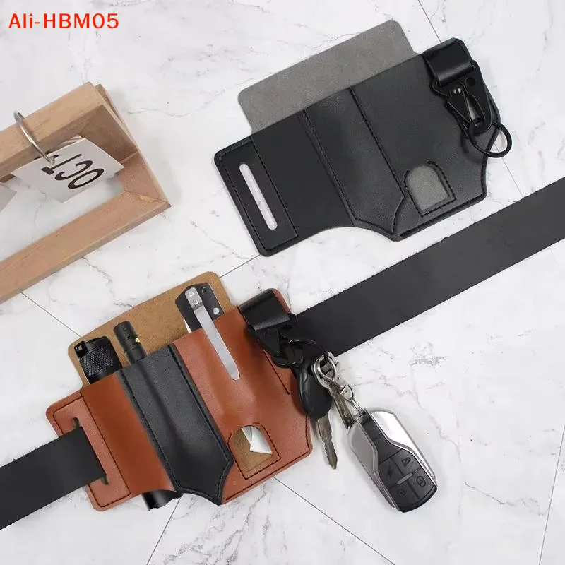(HB05)1Pc Organizer Leather  Tactical EDC Tool Holder Leather Waist Pack Knife Sheath Flashlight Keychain Holder
