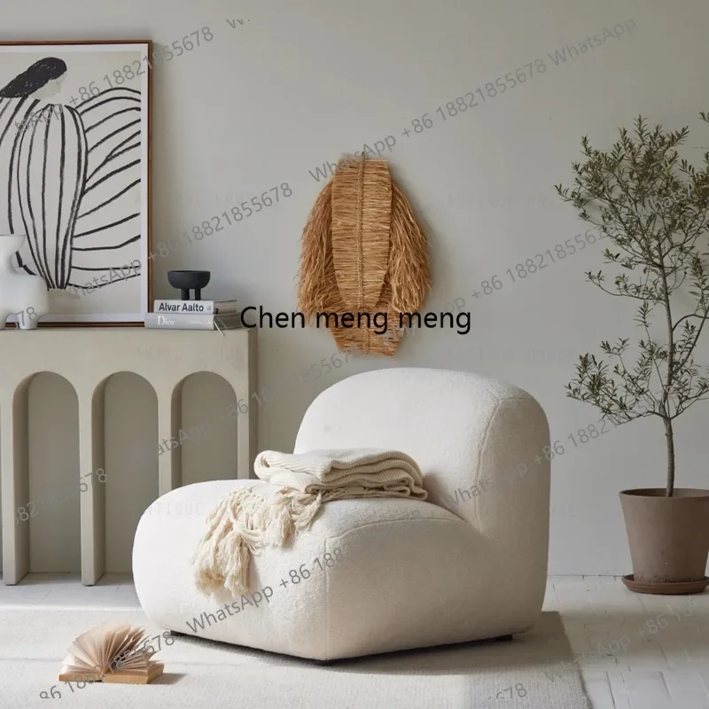 Geometric Wabi-sabi Sheep Skin Fabric Modern Living Room Furniture Casual Leisure Sofa Chair Beige Sofa White Single Sofa Chair