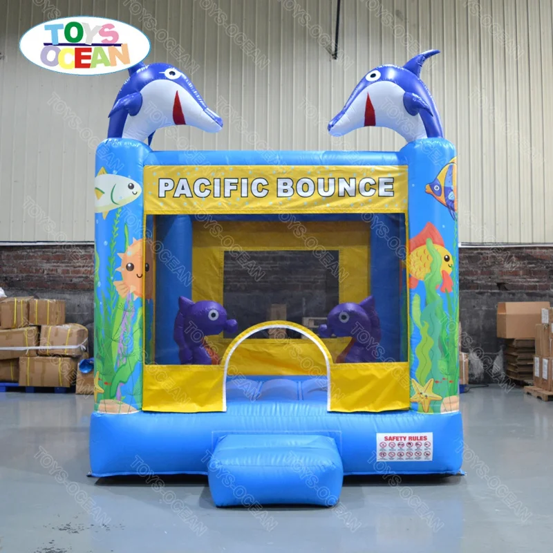 Toys Ocean Theme Inflatable Bounce House Kids Bouncy Castle Dolphin Jumper Trampoline Easy Setup