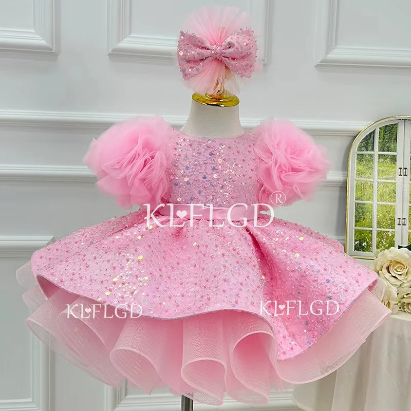 

KLFLGD Flower girl pink dress sequins lace fluffy wedding birthday party dress suitable for 0-6 years old baby Christmas dress