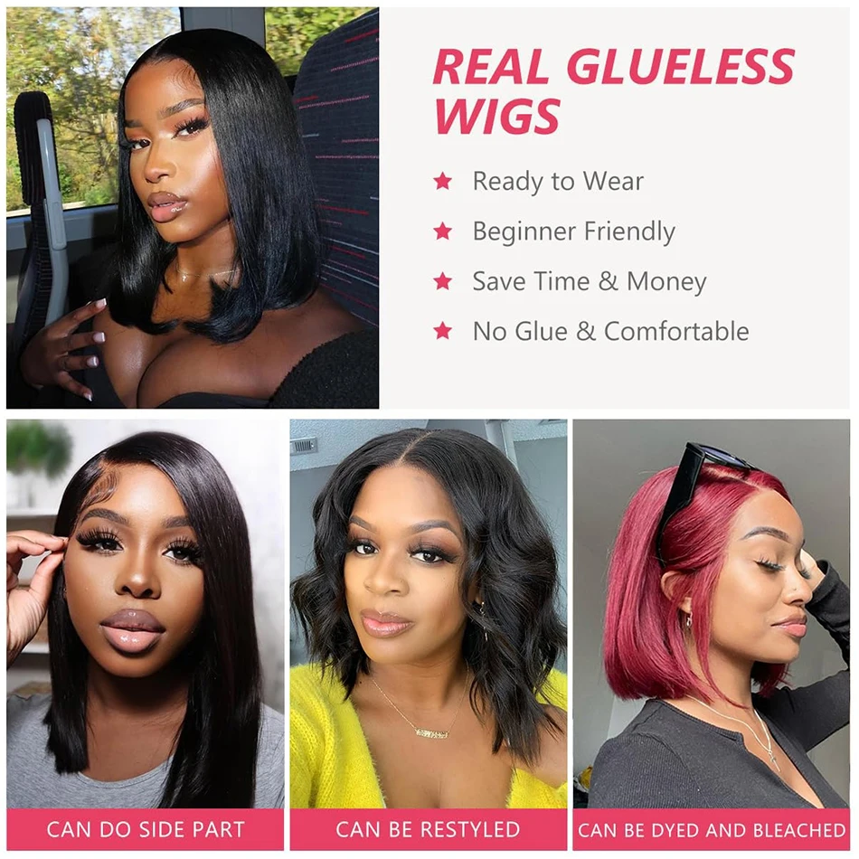 13x4 Glueless Wigs Human Hair Ready To Wear Short Bob Wig Wear And Go Glueless Wigs Straight Lace Front Human Hair Wig For Women