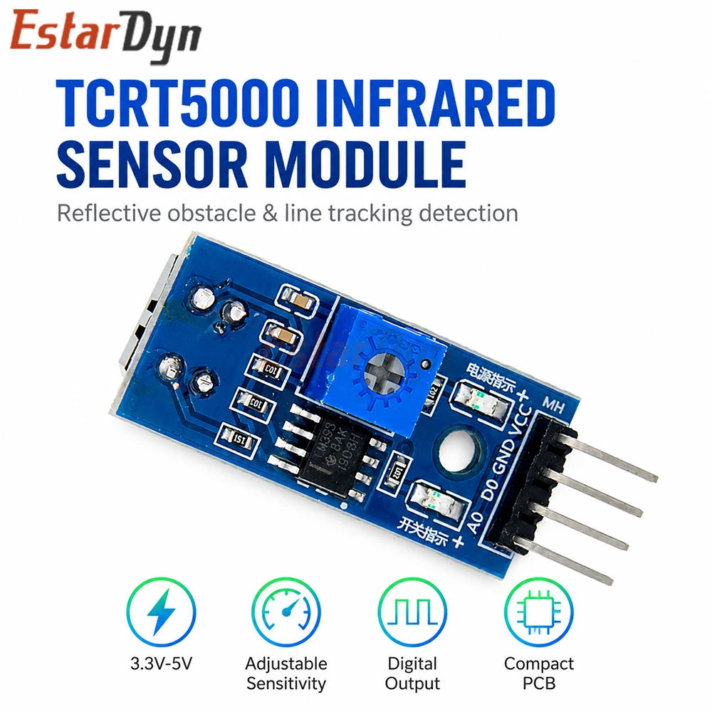 Estardyn TCRT5000 3.3V-5V Infrared Reflective Sensor Module Line Tracking for Smart Car Robot Obstacle Avoidance DIY