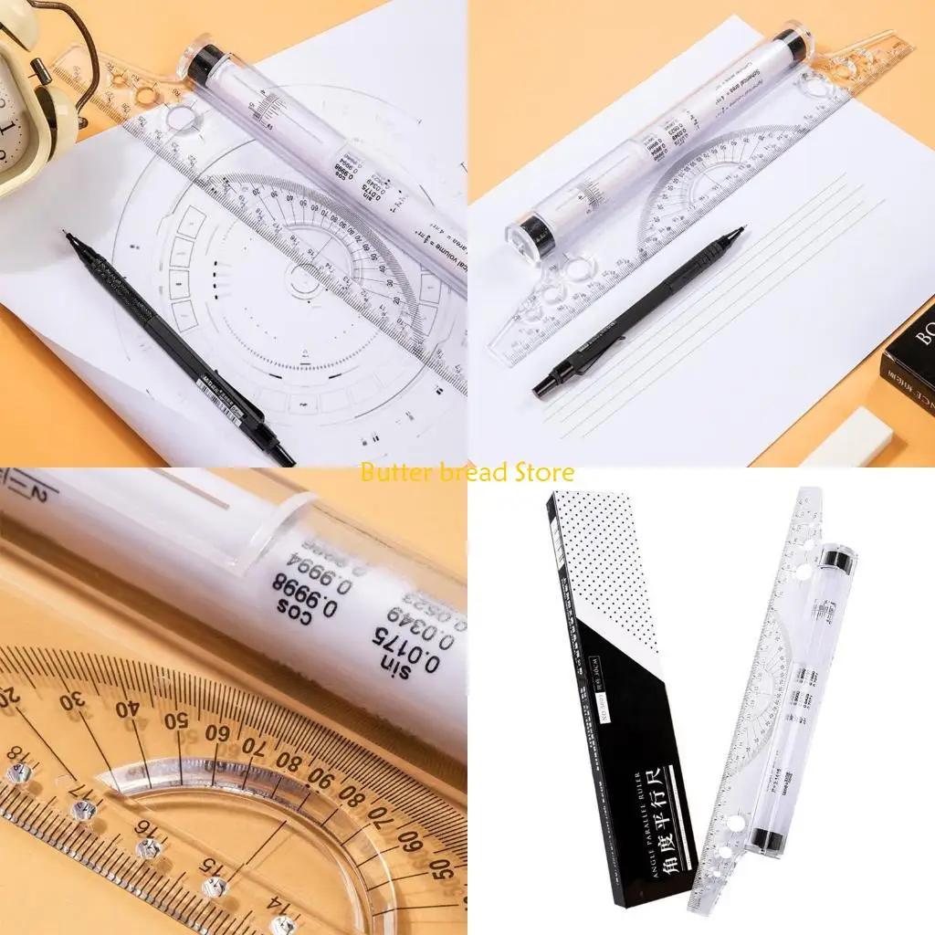 W89C Multifunctional Parallel Ruler with Trigonometric Function Table Formulas for Artist Designer Student Architect Engineer