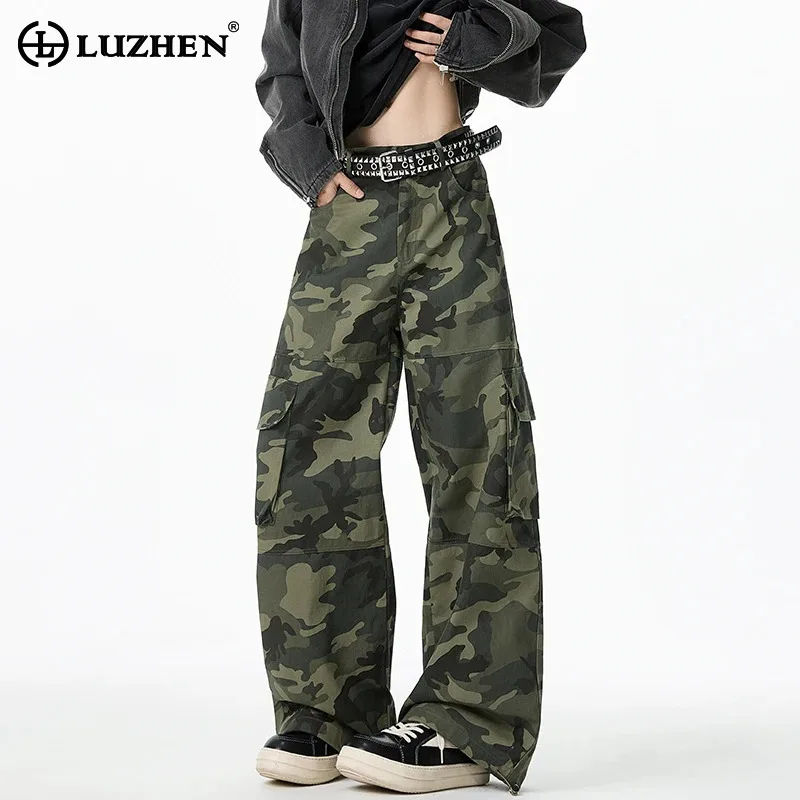 

LUZHEN Fashion Camouflage Printed Pockets Decorate Straight Cargo Pants Men's 2025 Loose Streetwear High Quality Clothes JY3123