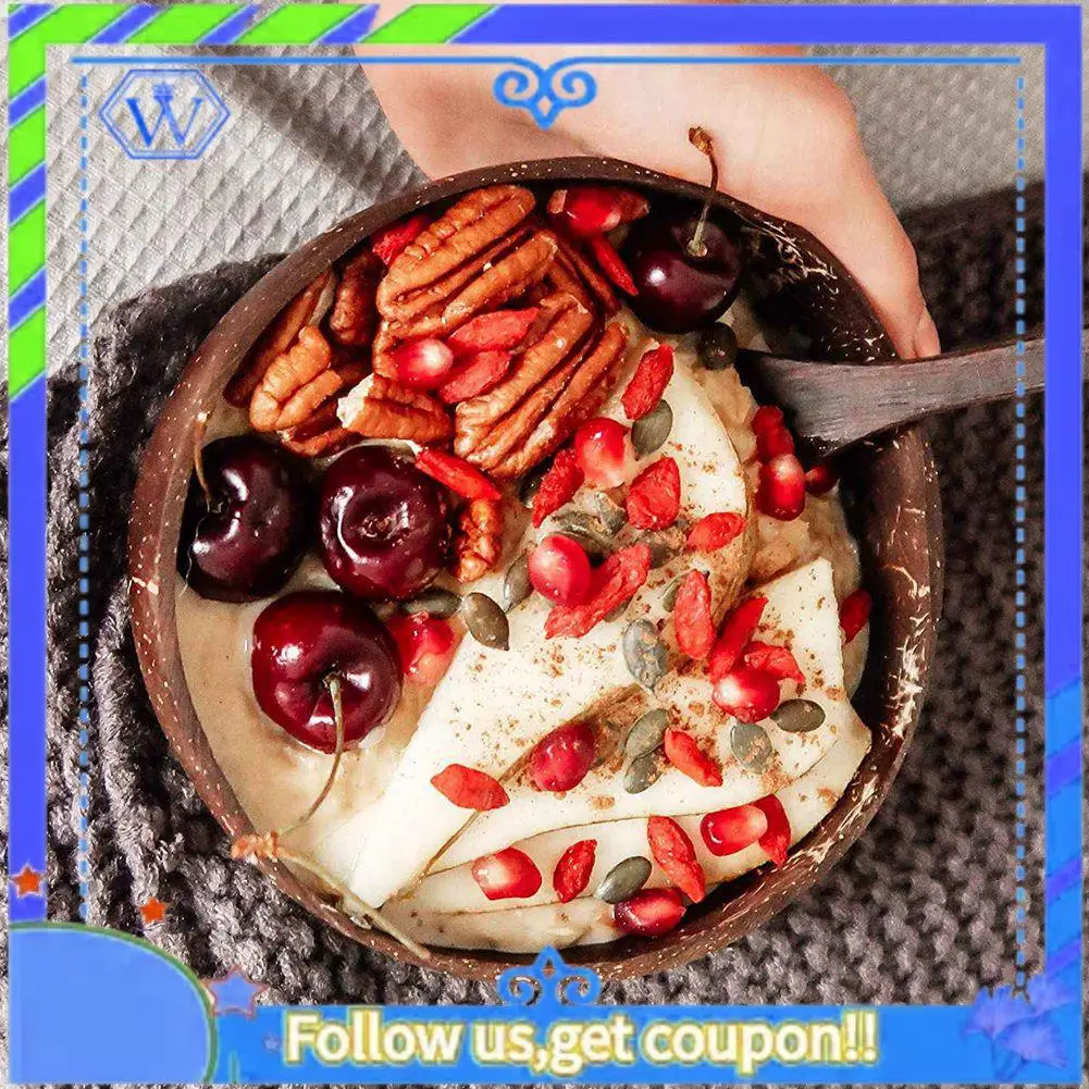 

A55P-12X Coconut Bowls And Wooden Spoons For Serving Noodle,Pasta,Smoothie,Porridge,Handicraft Decoration Coconut Shell Bowl