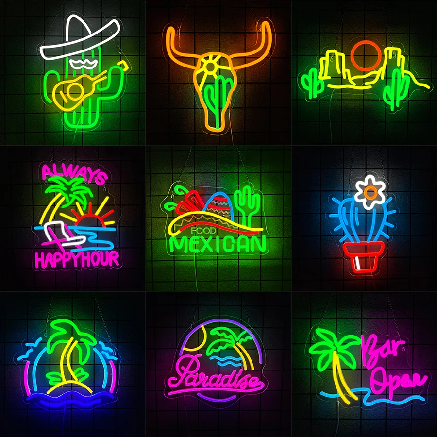 Cactus/Sunset Palm Mountain Neon Sign for Wall Decor, Paradise Led Signs for Bedroom,Bar Kids Room Man Cave Gaming Wall Decor