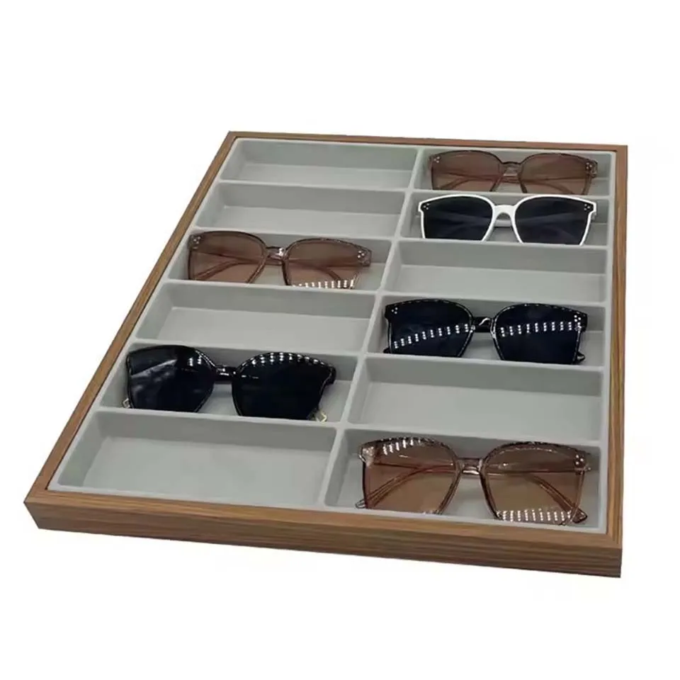 12 Grids Black Walnut Wooden Glasses Storage Rack Velvet Liner Sunglasses Display Tray Eyewear Eyeglasses Storage Organizer Box