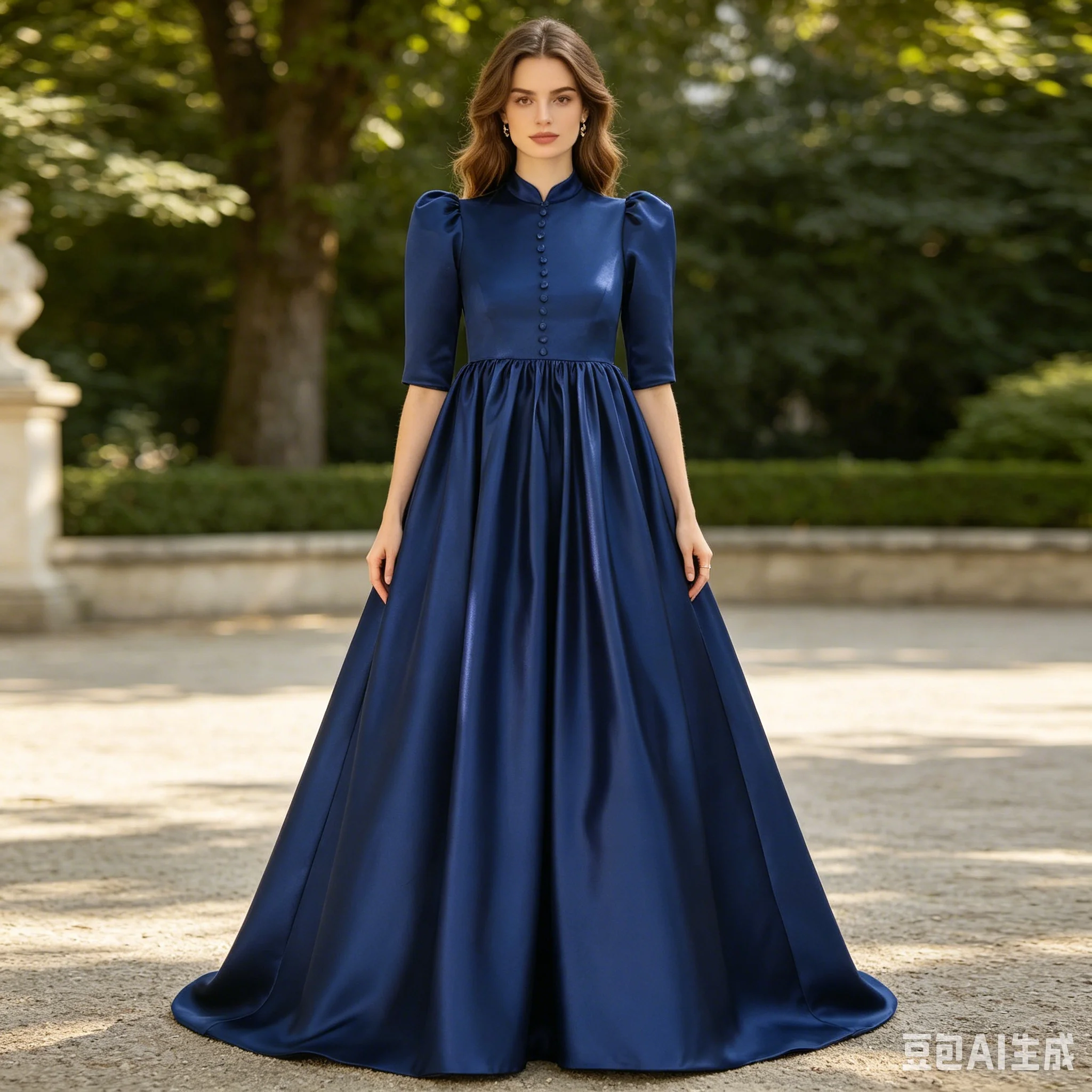 customized-real-photo-muslim-evening-dresses-blue-modest-o-neck-3-4-sleeves-zipper-floor-length-plus-size-party-woman-gown-t059