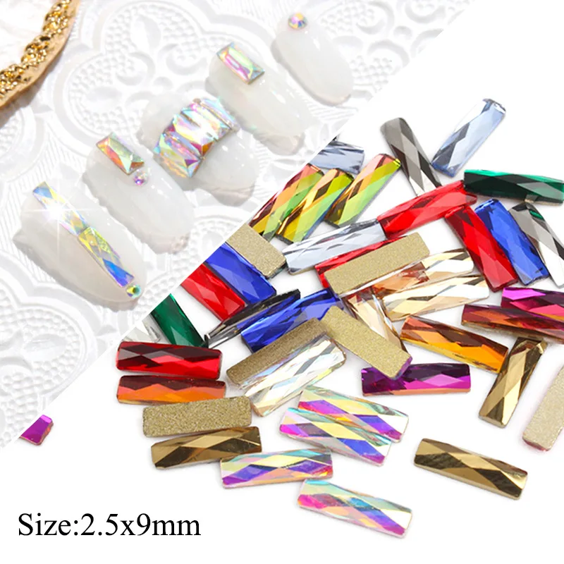 wholesale 2.5*9mm Strip Flat Back Nail Rhinestone  Special Shaped Crystals Nail Art Stones 3D Personalized Decoration