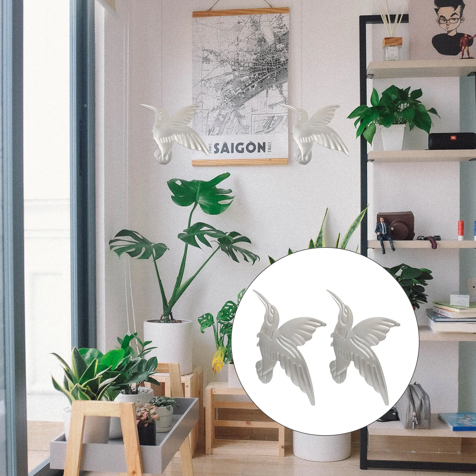 

2 Pcs Metal Hummingbird Ornament Birds Wall Decor Artwork for Walls Garden Decorations