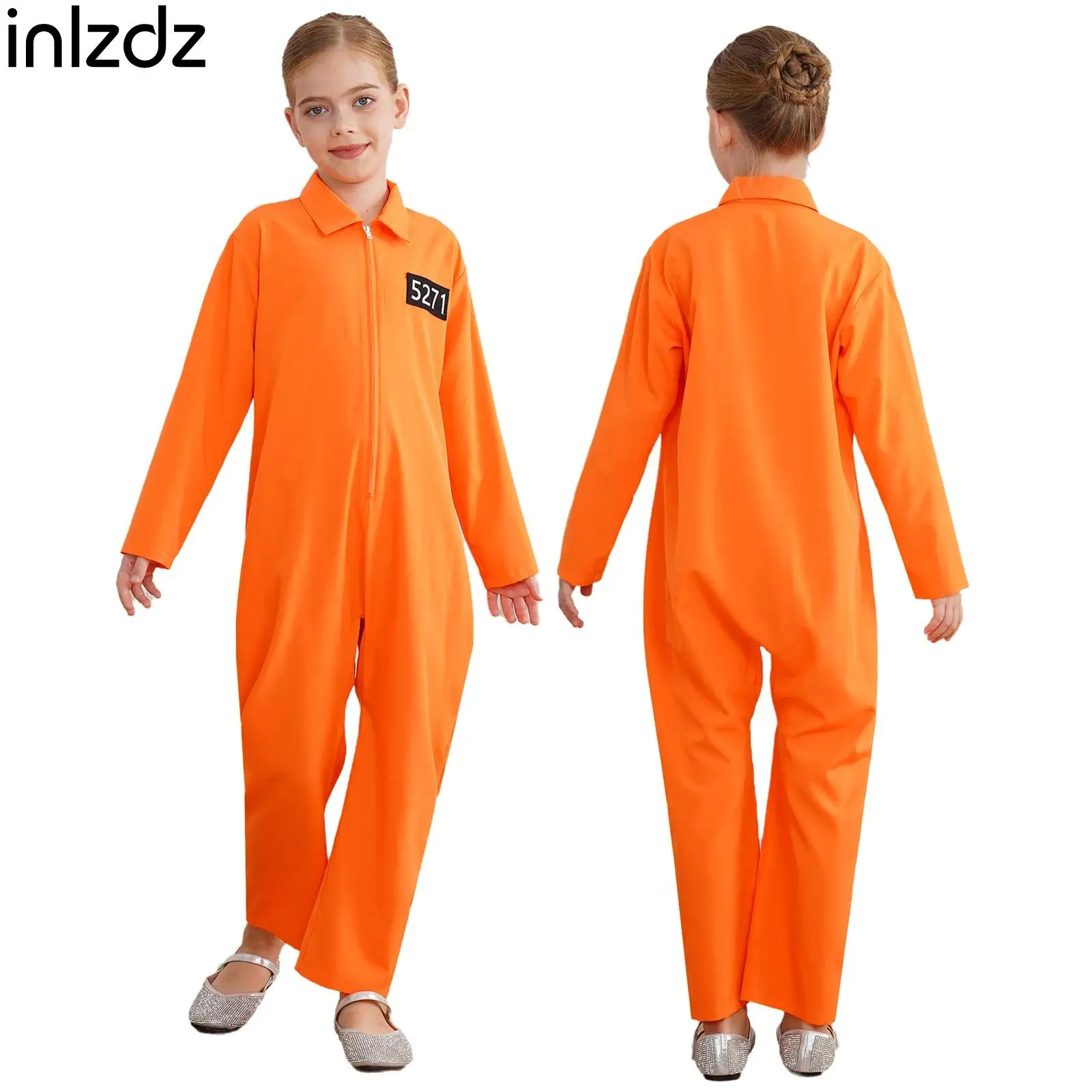 

Prisoner Costume One Piece Long Sleeve Zipper Jumpsuit Jailbird Inmate Prison Uniform for Halloween Themed Party Cosplay