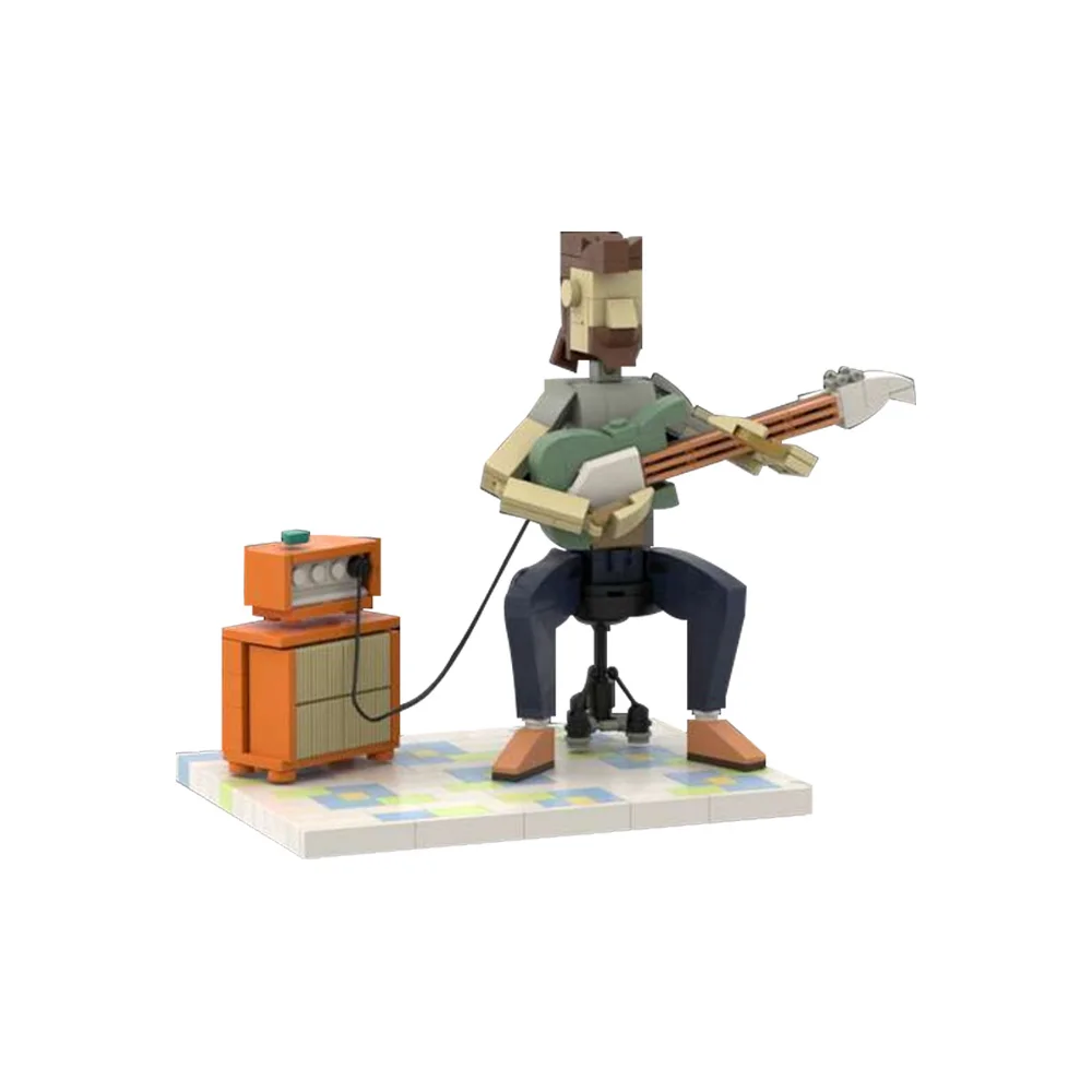 MOC Jazz Club Jam Session Guitarist Building Blocks Model Lead Guitarist Bricks Amy Winehouse Blue Brick Assembled Toy Kids Gift