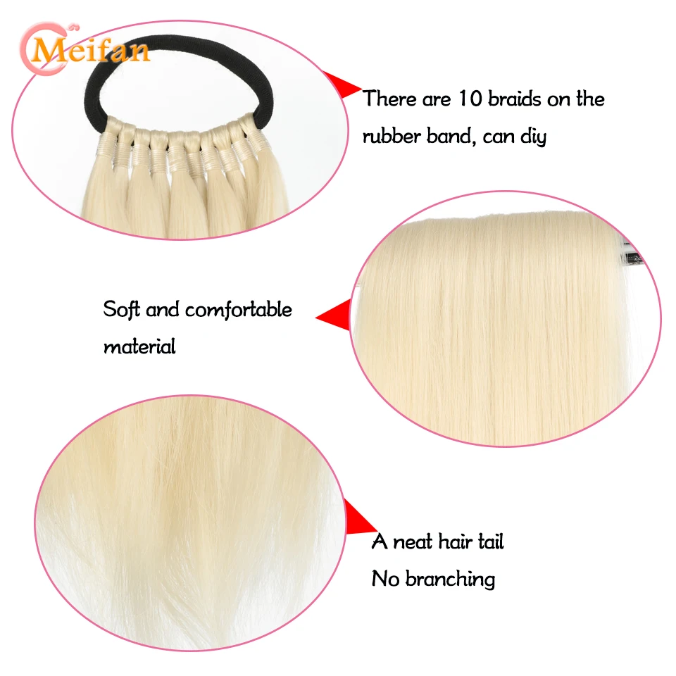 MEIFAN Long Straight Ponytail Wig Synthetic Hair Extensions 18-32inch Elastic Band Ponytail Natural Fake Hairpiece For Women