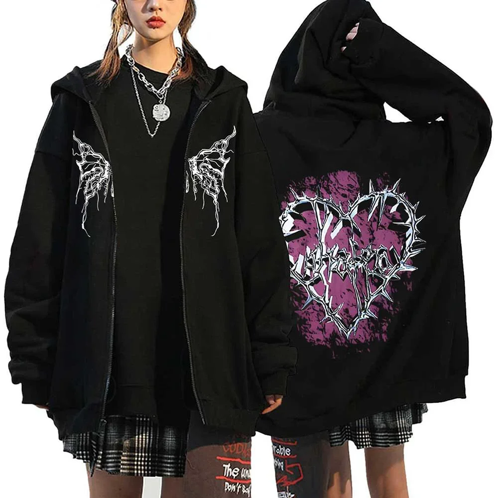 Y2k ubrania ponadgabarytowe jesienno-zimowy polar bluzy z kapturem na zamek gotycka bluza zapinana na zamek mężczyźni kobiety luźne kurtki hiphopowy sweter