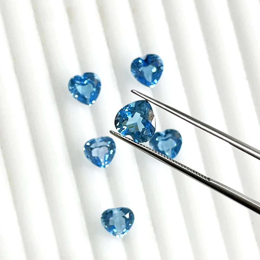 20pcs A Lot Authentic Natural Topaz Swiss Blue Semi-precious Stone Facted Heart 5x5mm Eye Clean Loose Gemstone For Jewelry