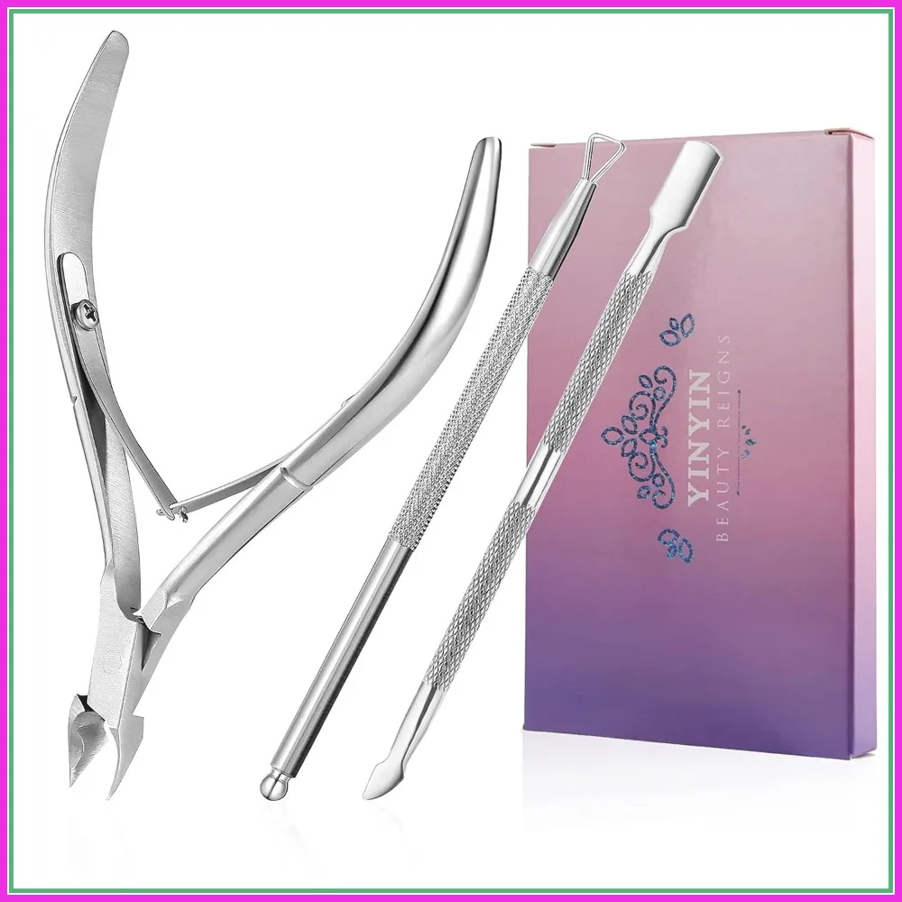 

Cuticle Trimmer with Pusher & Cutter, Stainless Steel Nippers, Cuticle Remover for Manicure Pedicure