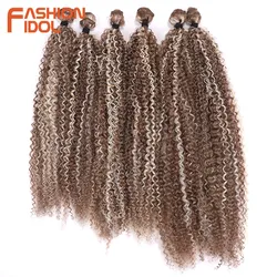 FASHION IDOL Synthetic Hair Bundles Afro Kinky Curly Hair 20-24 inches 6PCS Black Weave High Temperature Fiber Hair Extensions