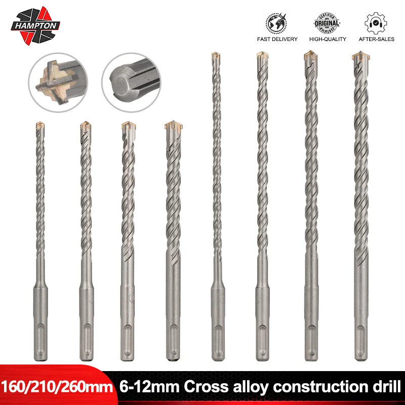 HAMPTON Concrete SDS Plus Bit Cross Cutter Head Double Auger Hammer 160/210/260mm Wall Brick Block Electric Hammer Masonry Bit