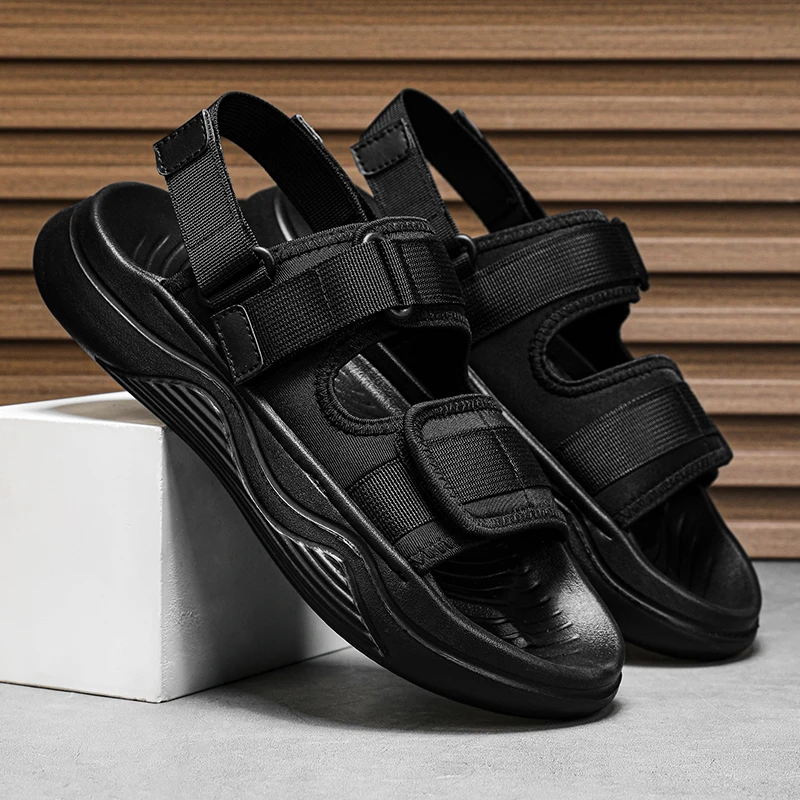 Sandalias de playa para hombre, zapatillas romanas con velcro para exteriores, chanclas informales, sandalias deportivas de ocio, zapatos antideslizantes para senderismo en la playa