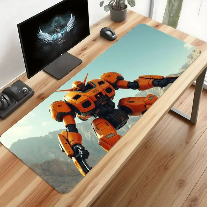 قطعة واحدة من حصيرة مكتب الألعاب الميكا الروبوتية العملاقة باللون البرتقالي - مشهد جبل الخيال العلمي الملحمي، طباعة عالية الدقة، غير قابلة للانزلاق، سطح أملس لألعاب عيد الميلاد