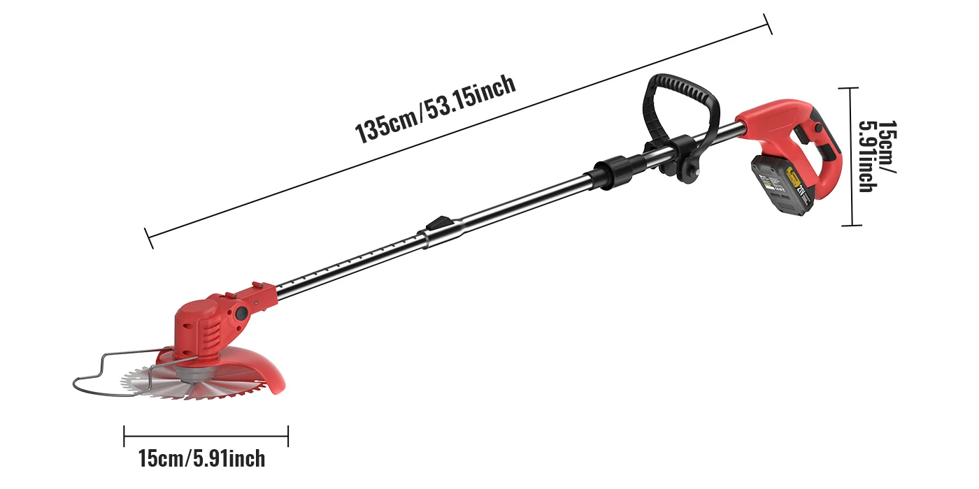 CONENTOOL 6 Zoll Kabelloser Rasentrimmer 15000RPM Rasenmäher Faltbarer Verstellbarer Unkrautentferner 2x2000mAh für Makita 18V Akku – Detail 3
