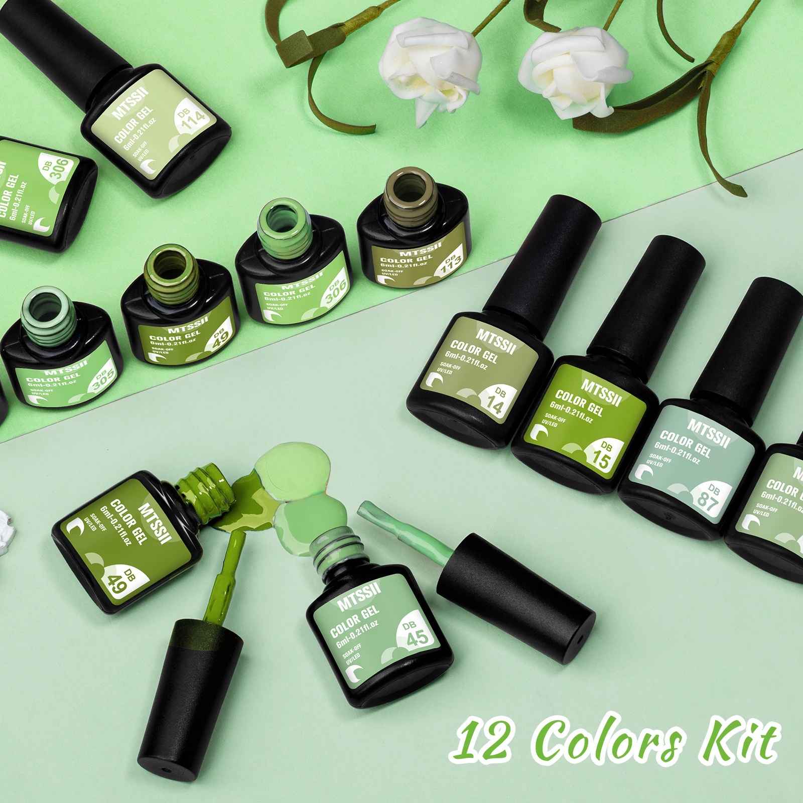 MTSSII 12 Teile/satz Grüne Serie Gel Nagellack Frühling Sommer Einfache Frische Farbe UV Gel Lack Nail art Maniküre Kit Nagel versorgung