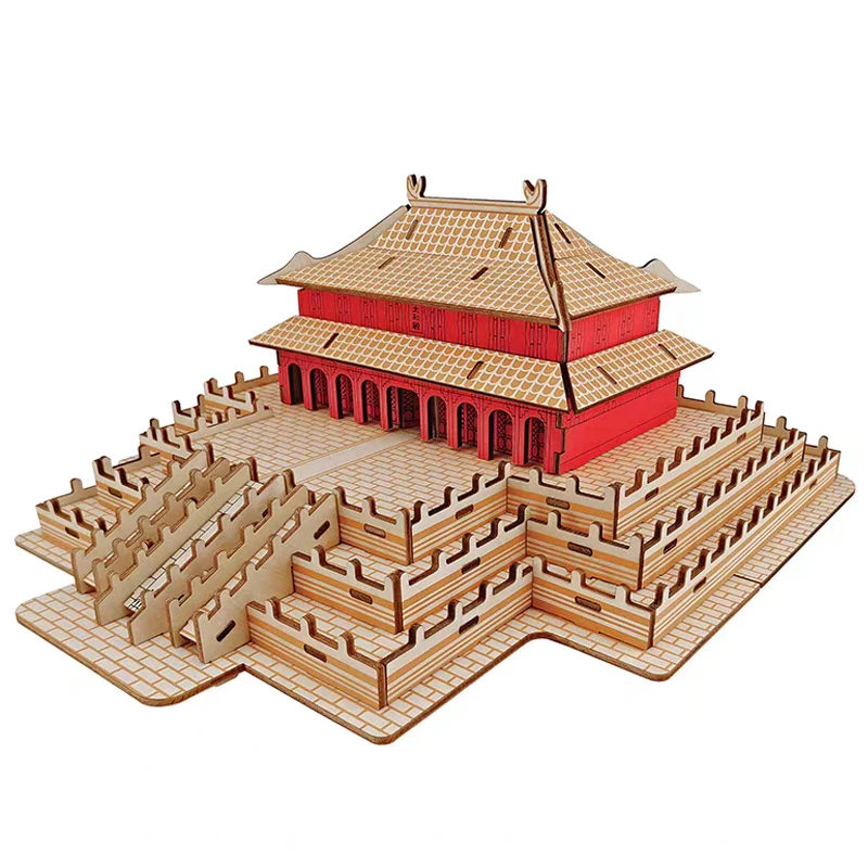 3D Wooden Puzzle The Hall of Supreme Harmony Chinese Architecture Building Model Assemble Jigsaw Children Toys For Kids Gift