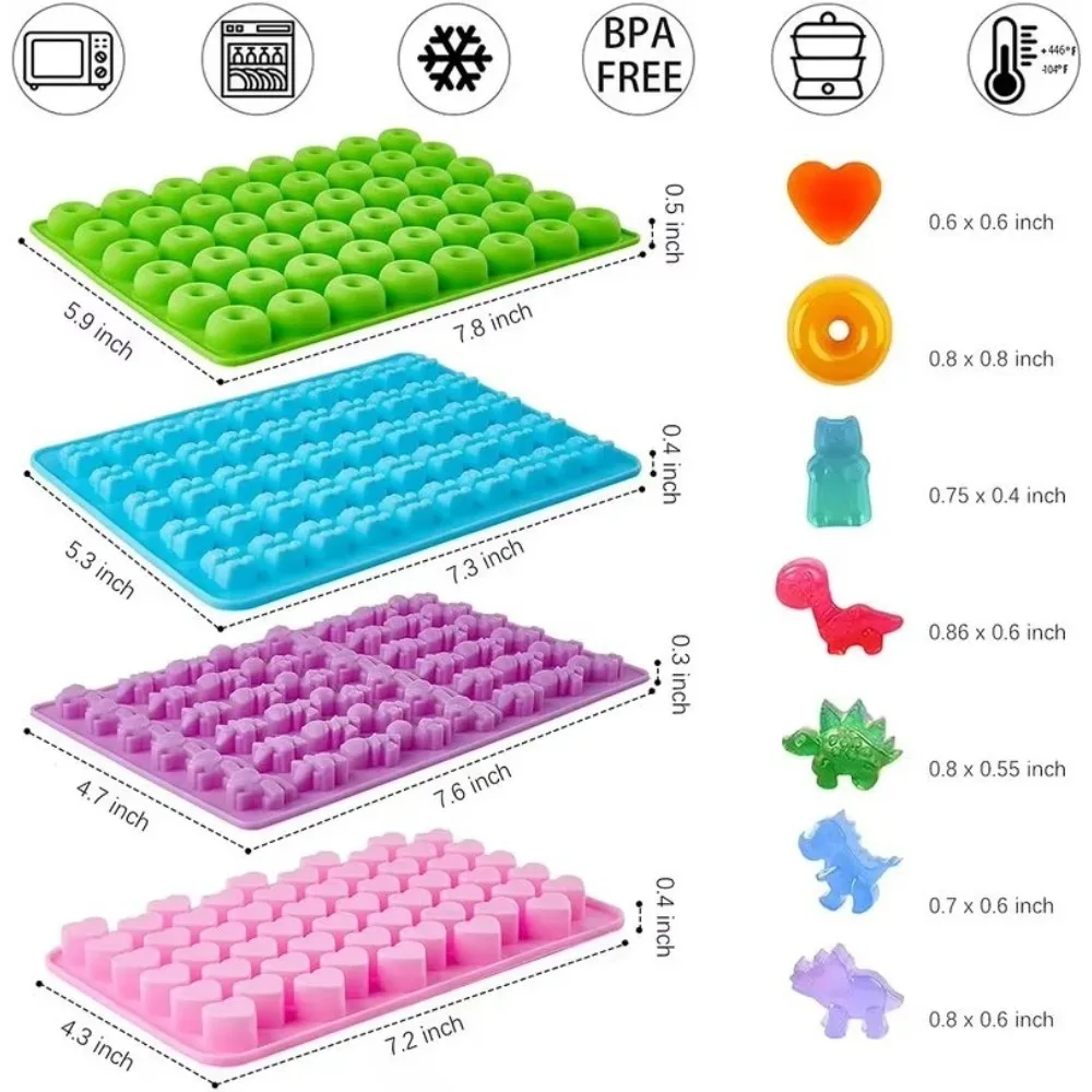 Gummy Bear Mold Silicone Chocolate Mold with Dropper DIY Dinosaur/Bear/Heart and Mini Donuts Valentine's Day Party Baking Mold