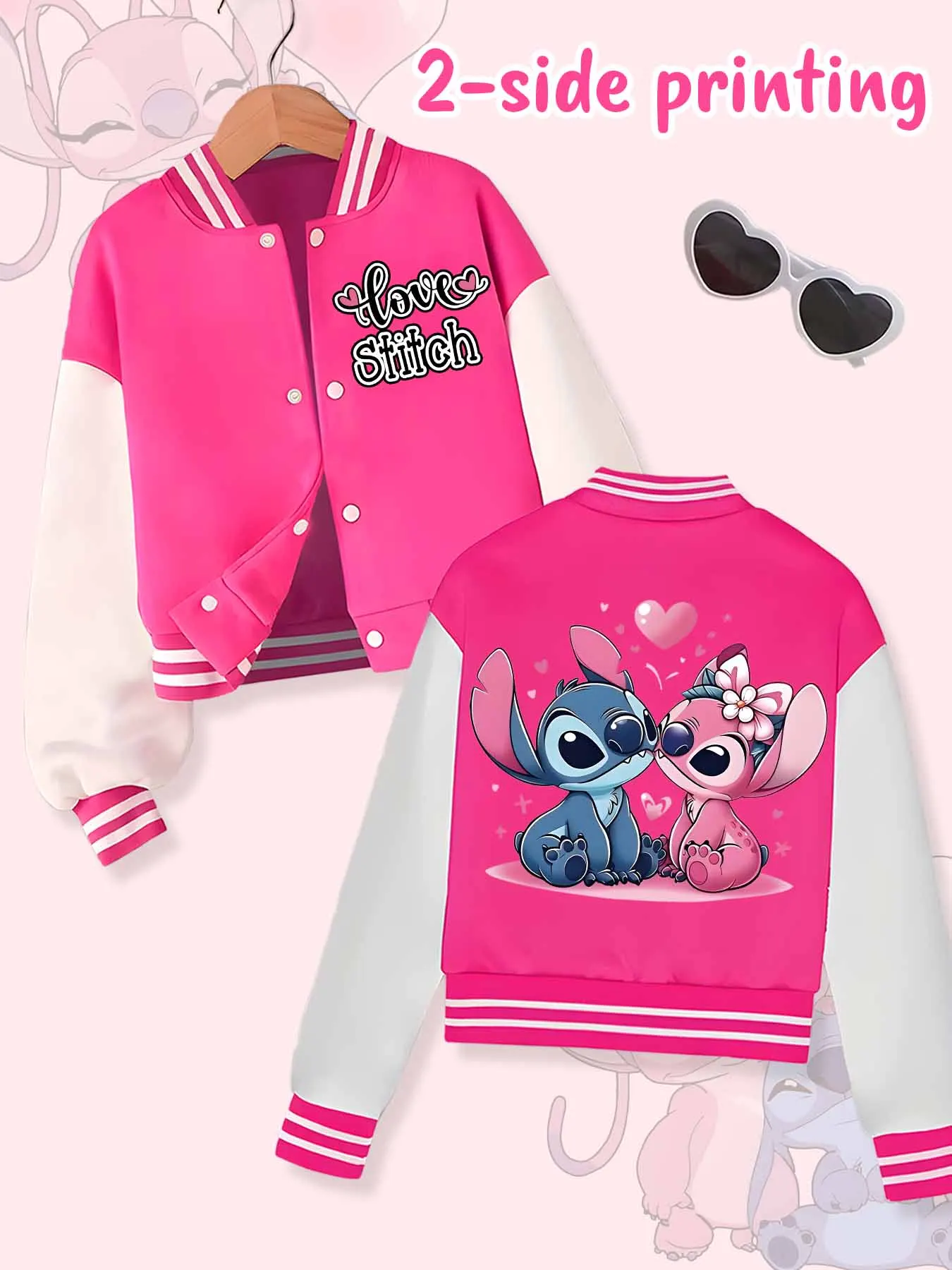 Jaqueta de beisebol tendência da moda Disney, adequada para esportes diários e roupas casuais, impressa com lindo padrão Stitch, belo presente.