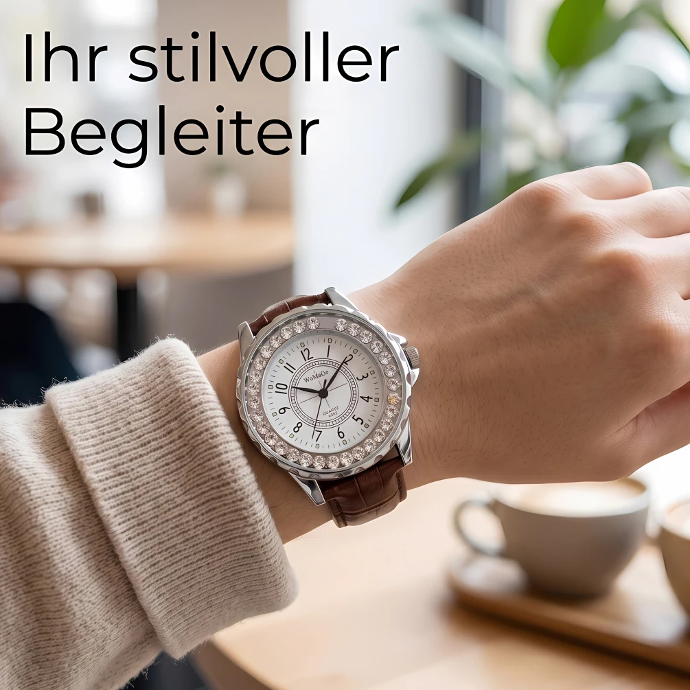 Women's Quartz Wristwatch Shiny Rhinestone Bezel Large Number Dial Crocodile Grain PU Leather Strap Fashion Ladies Watch Thanksg