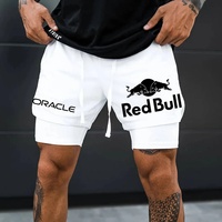New Summer Men's Quick-Drying Fake Two-piece Shorts Men's Racing Team Logo Print Double Layer Sports Shorts Running Shorts Moto