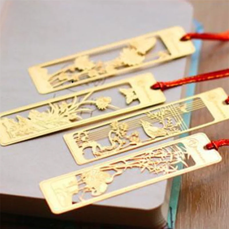 Creative gold metal bookmarks plum blossoms orchid bamboo vintage butterfly book marks gifts for teachers