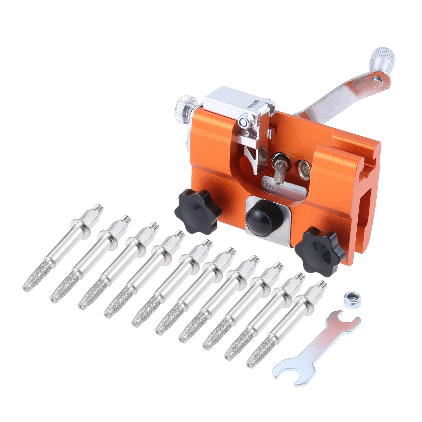 1Set Saw Sharpener Kit Chainsaw Sharpening Jig Portable Blade with 3 Sharpening Heads Hand-Cranked Chain Saw Sharpener Tool
