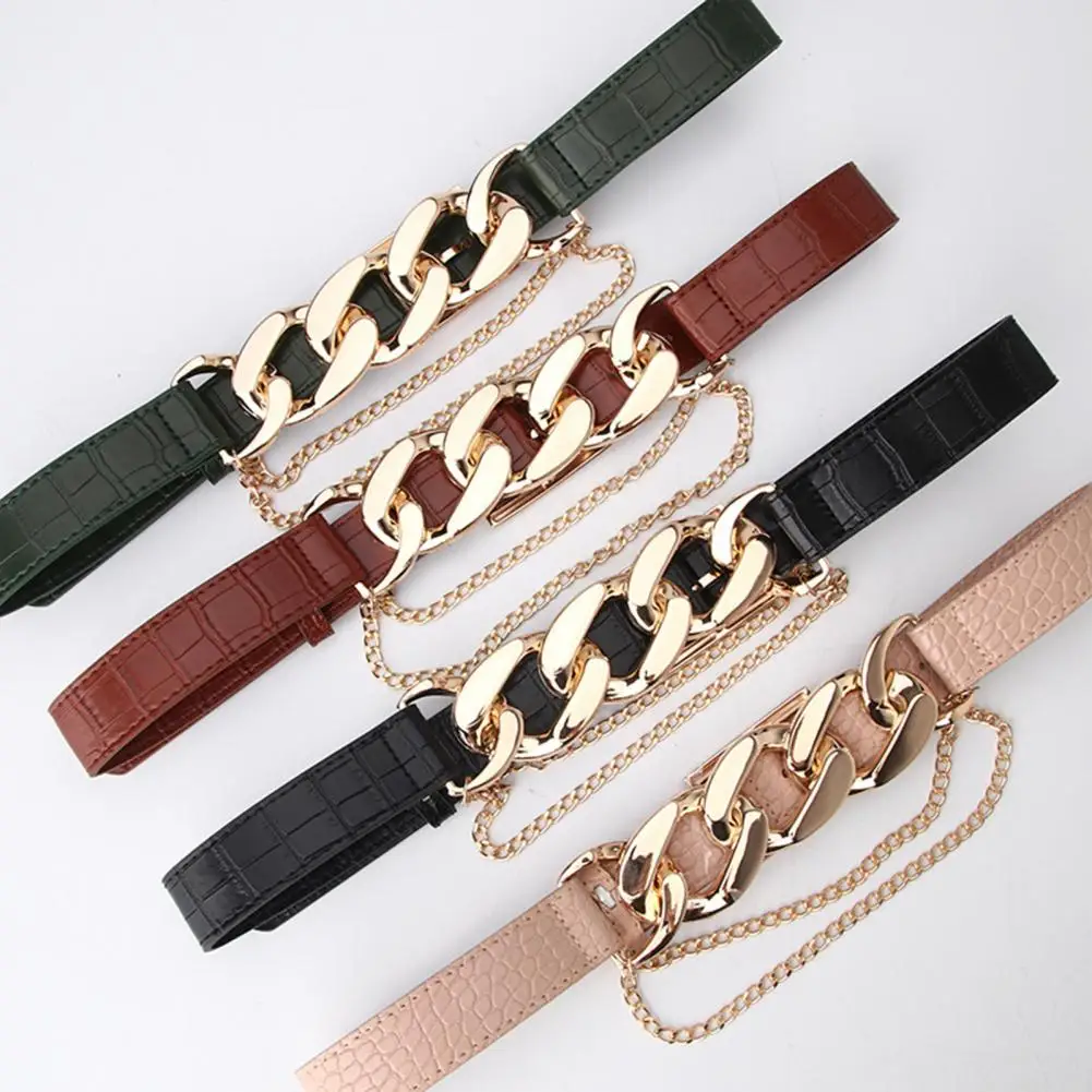 

Beachwear Belt Women Belt Fashionable Women's Imitation Leather Belt with Metal Chain Tassel Decor Adjustable for Shirts