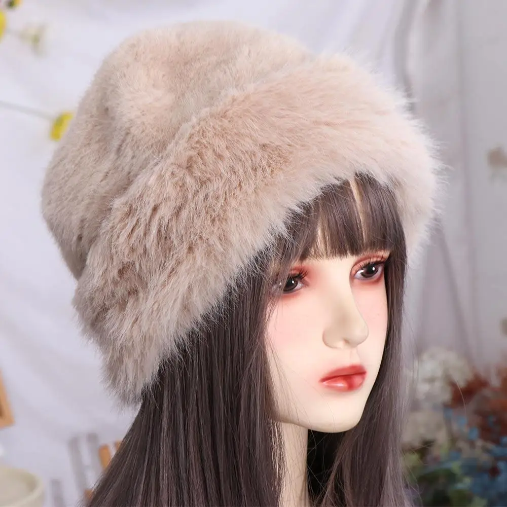 

Trendy Korean Faux Fur Bucket Hat Warm Thicken Luxury Plush Hat Snowy Day Outdoor Winter Fluffy Hats Lady